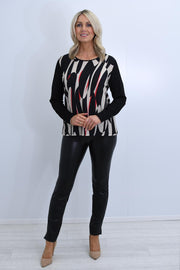 Barbara Lebek Black, Beige & Red Top With Diamante Detail-20510042