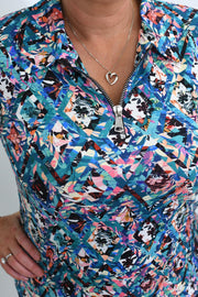 YEW Teal Multicolour Autumnal Floral Top With 1/4 Zip- 3861B Stella