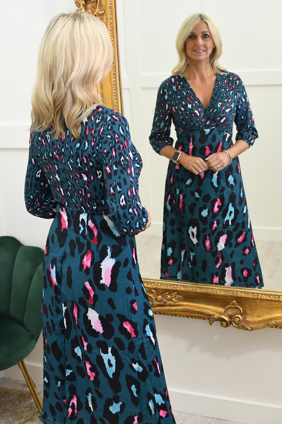 Girl In Mind Mixed Green Animal Midi Dress Lydia Style Boutique NI