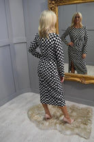 Carla Ruiz Black & Cream Checkered Dress with Ruched Detail - 50057