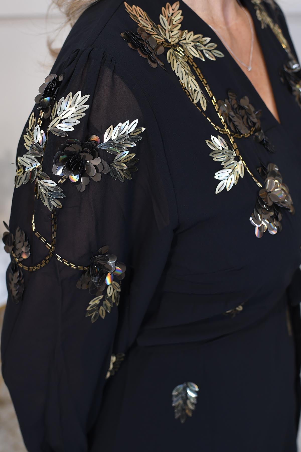 Hope Ivy Embellished Blouson Sleeve Wrap Dress With Tie Waist Melanie