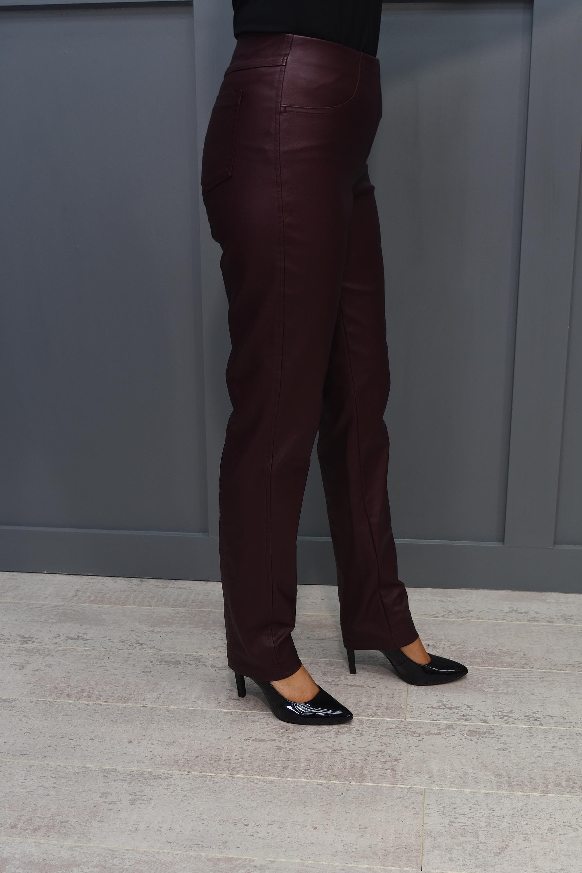 Robell Bella Plum Faux Leather Full Length Trousers Robell Trousers Style Boutique NI