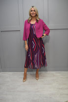 Via Veneto Purple, Black & Red Dress With Magenta Over Coat - V3725