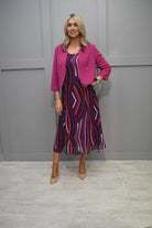 Via Veneto Purple, Black & Red Dress With Magenta Over Coat - V3725