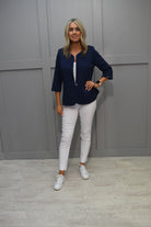 Fm Collection Navy Jacket with Silver Button - Eilish